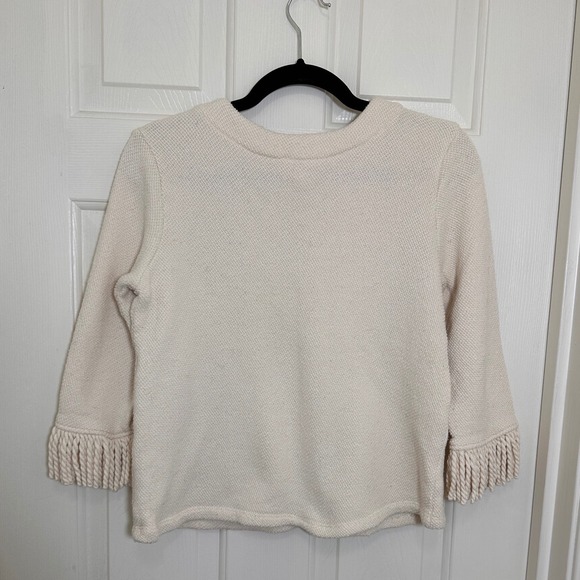 Deletta Cream Textured Fringe Sleeve V Neck Sweater Top Women's Size S - Picture 4 of 5